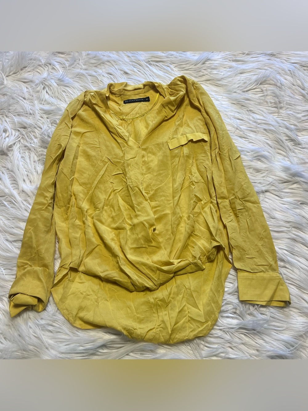 Zara Woman Bright Yellow Collarless Top